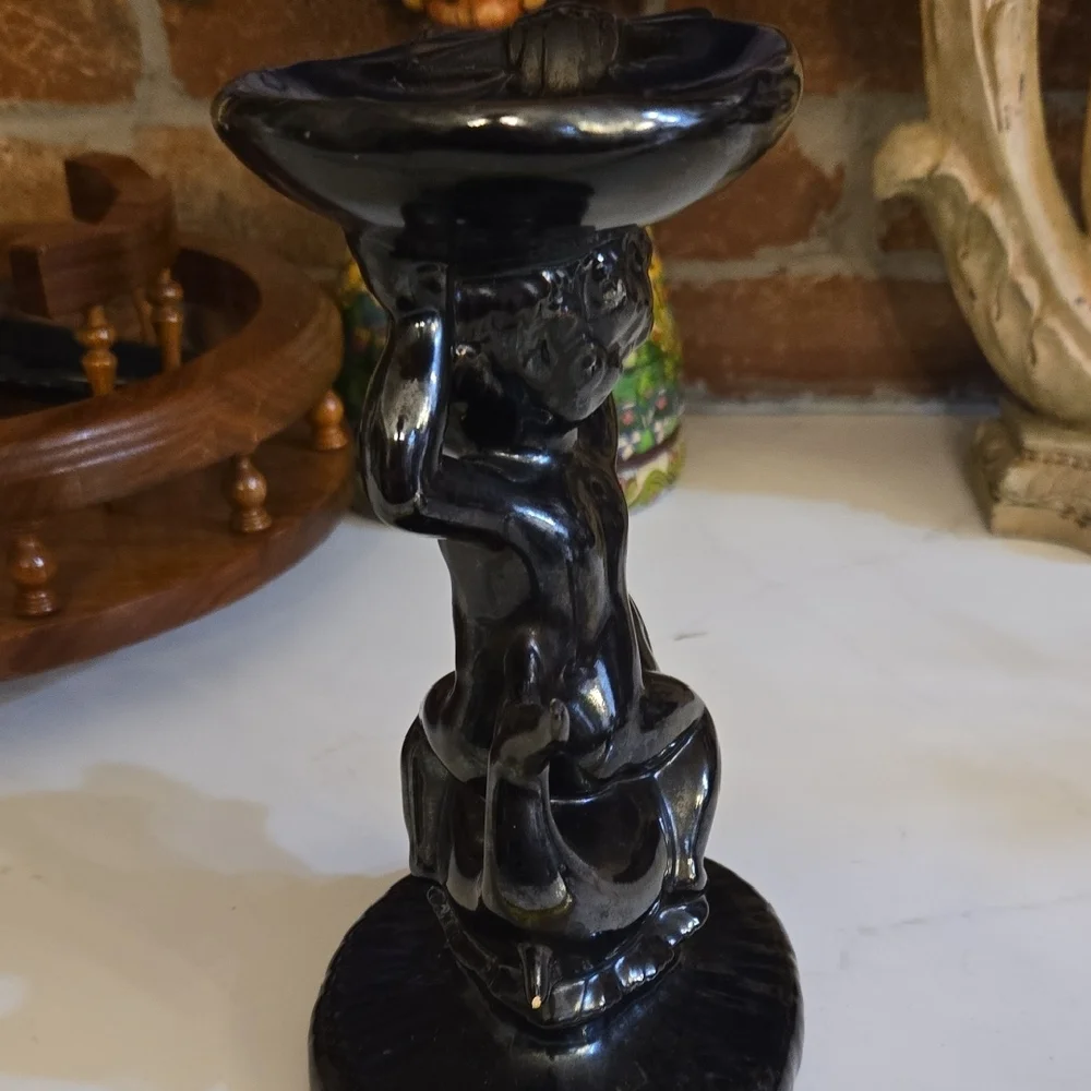 Black Ceramic Figurine with Mythical Design